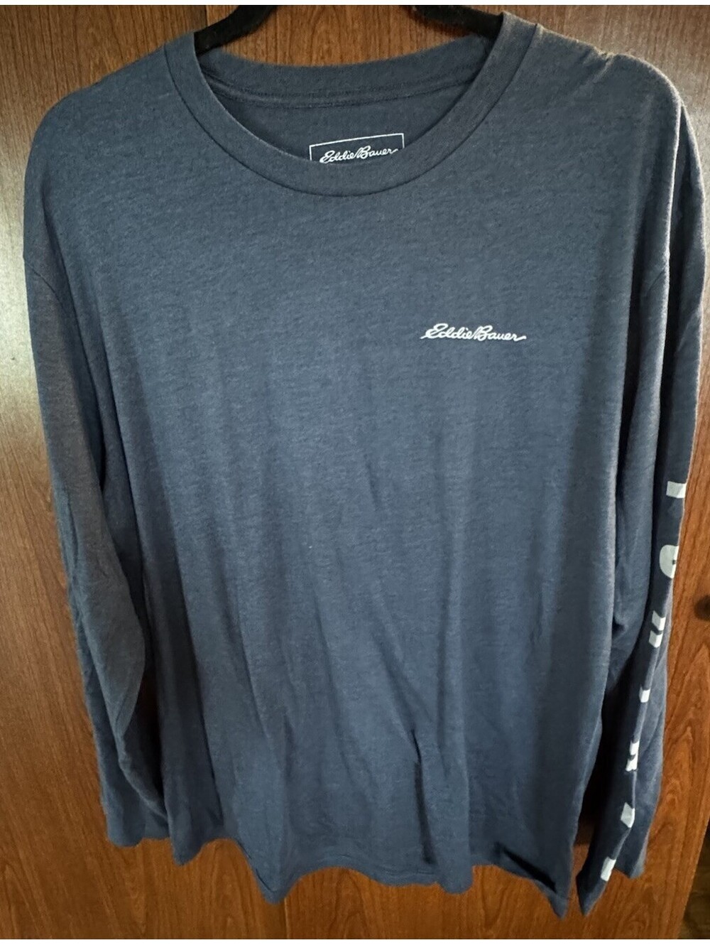 Eddie Bauer Outdoor Revival Long Sleeve T-Shirt Men's L Blue Sleeve Spellout